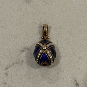 Vintage Silver Enamel Crystal Egg Shaped Pendant Gold Tone